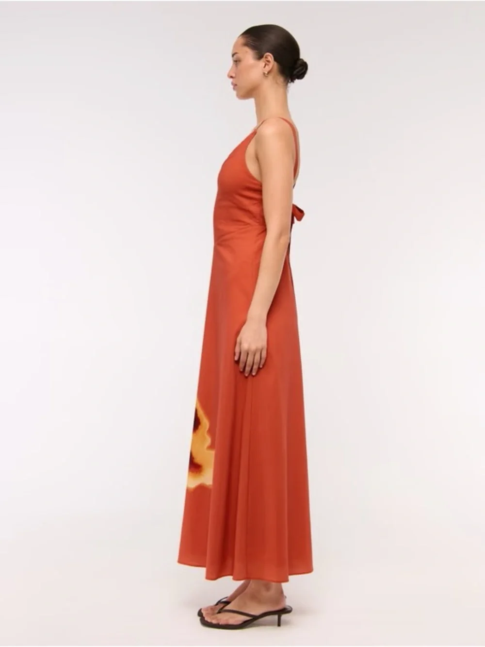 Abercrombie Dipped Waist Hardware Maxi Dress Orange Floral Size XS - Picture 4 of 8